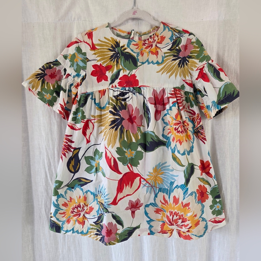 Zara | Floral Short-Sleeve Babydoll Top - White Multicolor